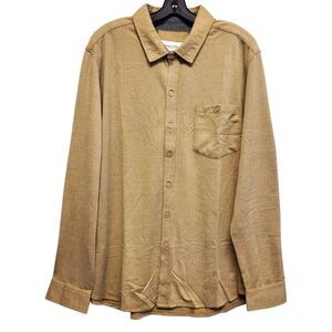 THOMAS STERLING Shirt Mens XL Beige Herringbone Button Up Chest Pocket Preppy